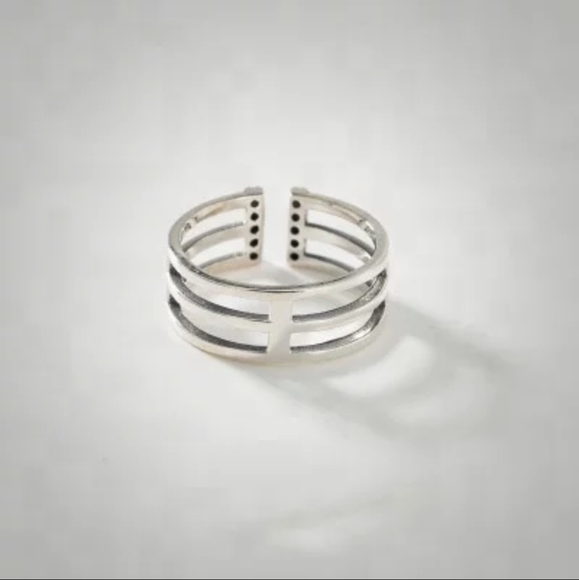 NEW 925 Silver Vintage Striped Black Pave Ring - Picture 4 of 6